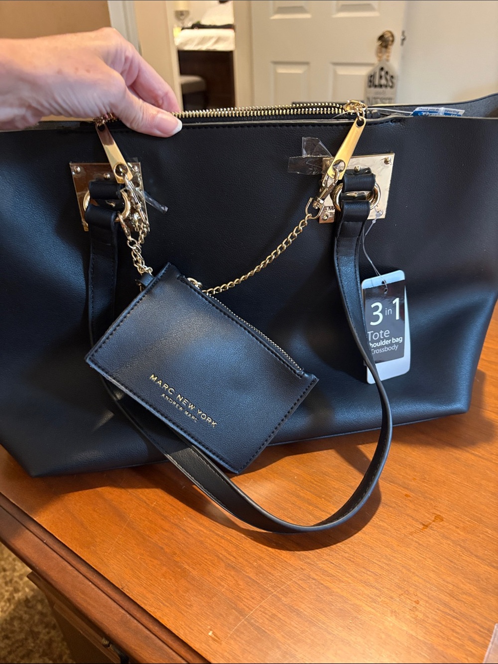 Marc New York Black Tote with Gold Chain Accent